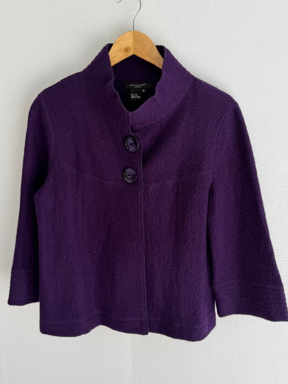 SANDRO Sportswear Women’s Medium Plum Dark Purple 100% Wool 2 Button Coat